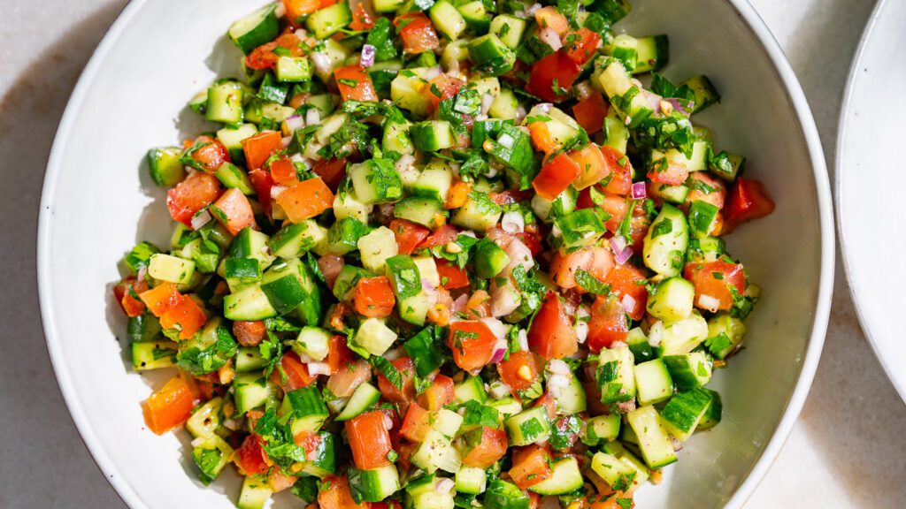 Shirazi salad served in a bowl.