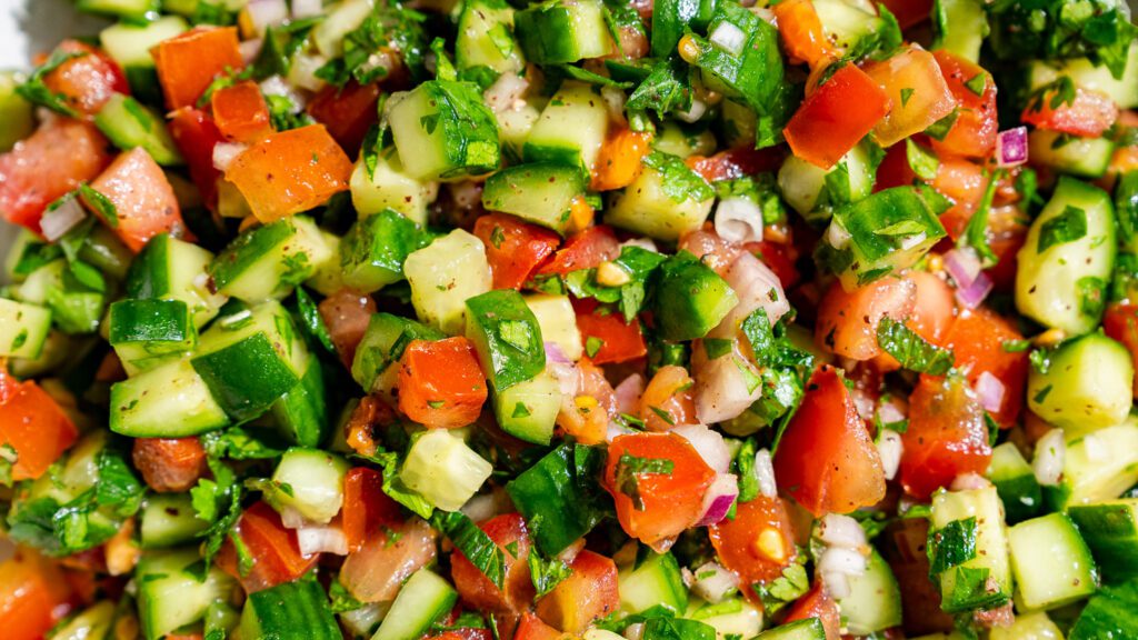 Colorful vegetable cubes of lettuce