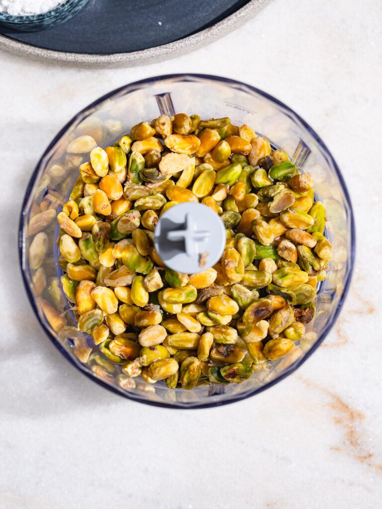 Pistachios are in a blender.